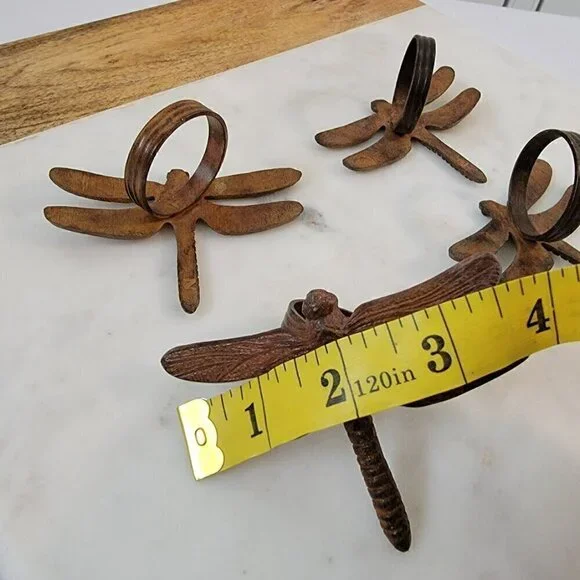 Four Dragonfly Napkin Ring Holders - Bronze Colored - Art Nouveau Style - Picture 7 of 7